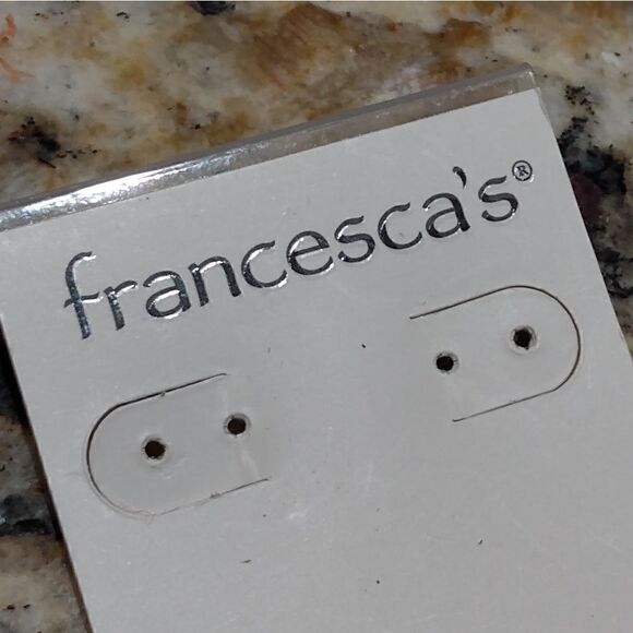 NWT FRANCESCAS Red/Orange Raffia Striped SemiCircle Matte Gold Hanging Earrings - Picture 2 of 7